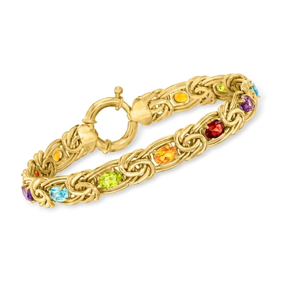 Shop Ross-simons Multi-gemstone Byzantine Bracelet In 18kt Gold Over Sterling In Green