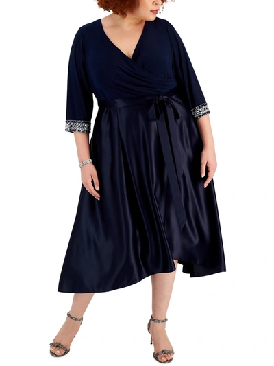 Shop Alex Evenings Plus Womens Embellished Tea Length Fit & Flare Dress In Blue