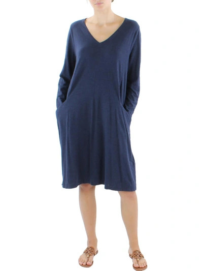 Shop Eileen Fisher Womens Slub V-neck T-shirt Dress In Blue