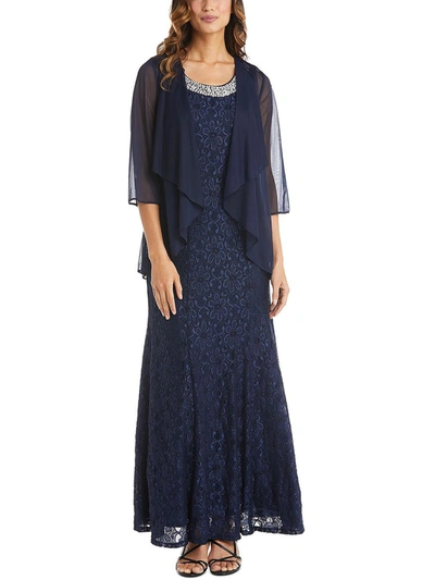 Shop R & M Richards Womens Jacket Maxi Evening Dress In Blue