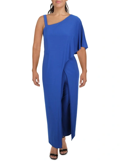 Shop R & M Richards Plus Womens One Shoulder Asymmetric Jumpsuit In Blue
