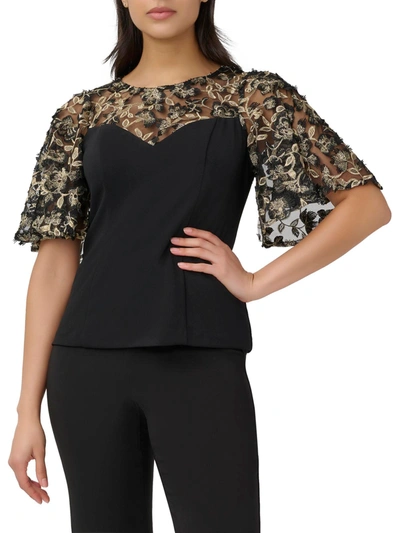 Shop Adrianna Papell Womens Metallic Floral Blouse In Black