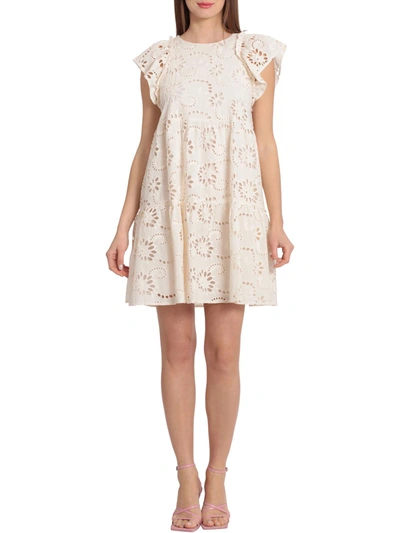 Shop Maggy London Womens Eyelet Party Shift Dress In Beige