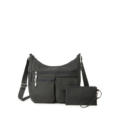 Baggallini On Track Zip Crossbody With Rfid Phone Wristlet In Grey