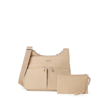 Shop Baggallini Cross Over Crossbody With Rfid In Beige