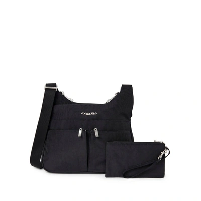 Baggallini Cross Over Crossbody With Rfid In Black