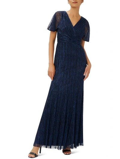 Shop Adrianna Papell Womens Metallic Maxi Evening Dress In Blue