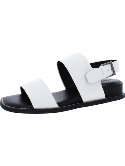 Womens Leather Square Toe Wedge Sandals In White