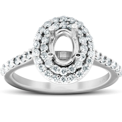 Pompeii3 3/4ct Double Halo Diamond Engagement Ring Oval Setting Semi Mount 14k White Gold In Silver