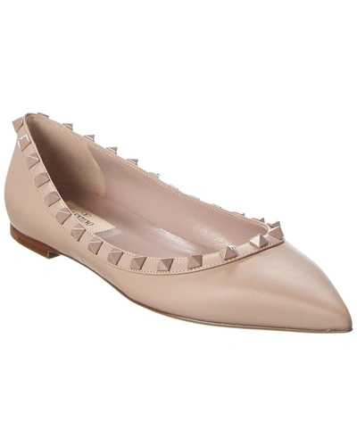 Shop Valentino Rockstud Leather Flat In Pink