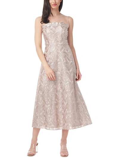 Shop Js Collections Womens Embroidered Midi Cocktail And Party Dress In Silver