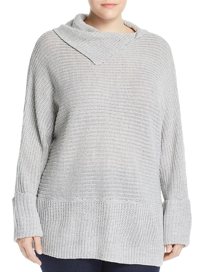 Shop Alison Andrews Plus Womens Cowl Neck Cable Knit Pullover Sweater In Grey