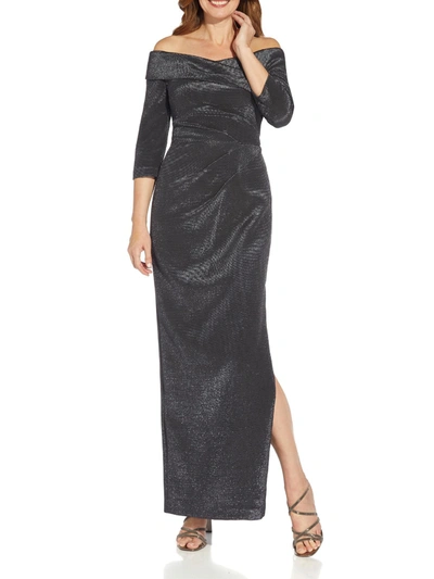 Shop Adrianna Papell Womens Metallic Column Evening Dress In Grey