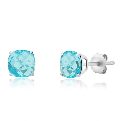 Shop Max + Stone 14k White Gold 6mm Cushion Cut Gemstone Stud Earrings In Blue