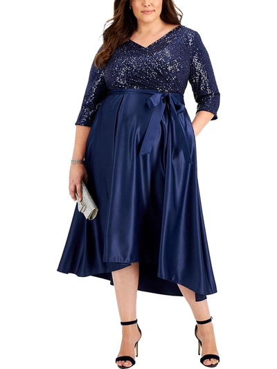 Shop Alex Evenings Plus Womens Sequined Midi Cocktail And Party Dress In Blue