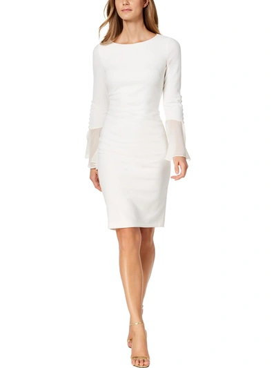 Shop Calvin Klein Petites Womens Chiffon Knee-length Sheath Dress In White