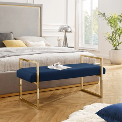 Inspired Home - Madelyne Upholstered Bench With Stainless Steel Polished Frame