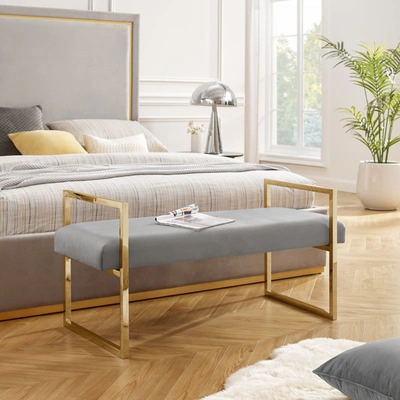 Inspired Home - Madelyne Upholstered Bench With Stainless Steel Polished Frame
