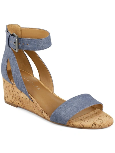 Shop Aerosoles Willowbrook Womens Padded Insole Ankle Strap Wedge Sandals In Blue