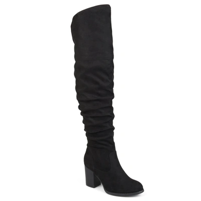 Journee Collection Kaison Womens Faux Suede Wide Calf Thigh-high Boots In Black