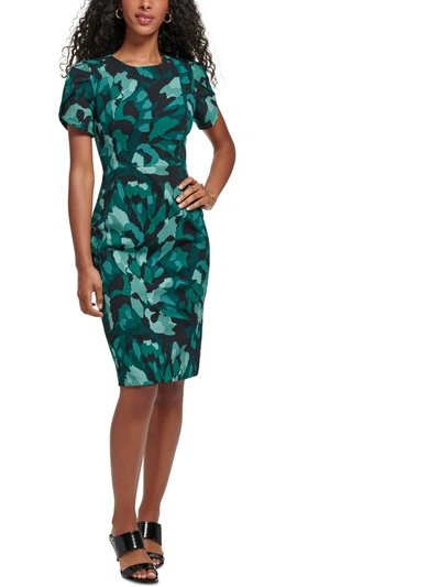 Shop Calvin Klein Petites Womens Printed Knee Sheath Dress In Green