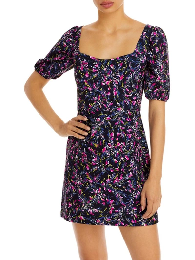 Shop French Connection Flores Womens Floral Print Short Mini Dress In Blue