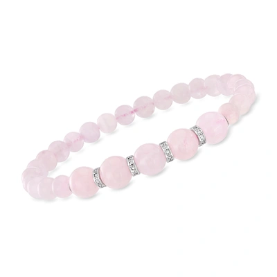 Shop Ross-simons Morganite And . Diamond Graduated Bead Bracelet In Sterling Silver In Pink
