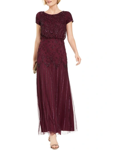 Shop Adrianna Papell Womens Chiffon Embellished Formal Dress In Red