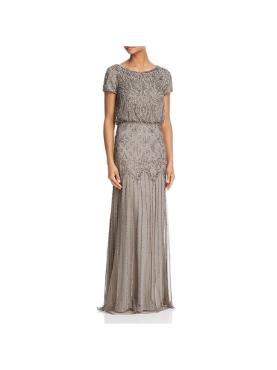 Shop Adrianna Papell Womens Chiffon Embellished Formal Dress In Silver