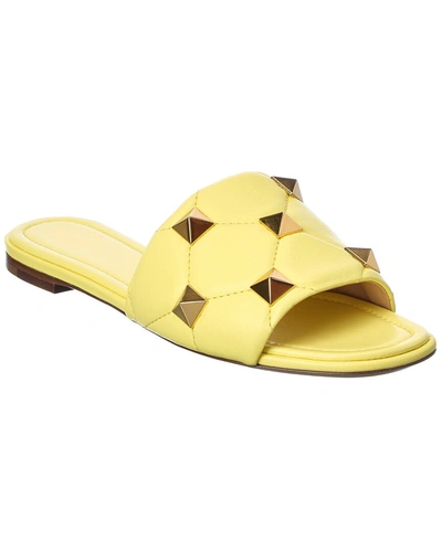 Shop Valentino Roman Stud Leather Sandal In Yellow