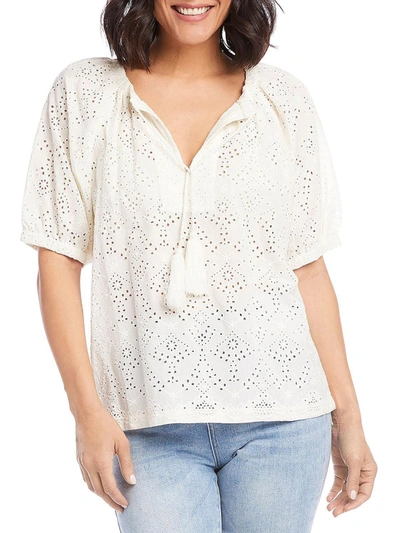 Shop Karen Kane Womens Embroidered V-neck Pullover Top In White