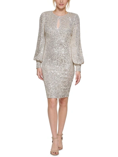 Shop Eliza J Womens Sequined Knee-length Cocktail And Party Dress In Silver