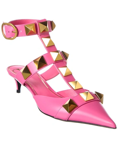 Shop Valentino Roman Stud 40 Leather Ankle Strap Pump In Pink
