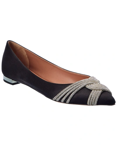 Shop Aquazzura Gatsby Satin Flat In Black