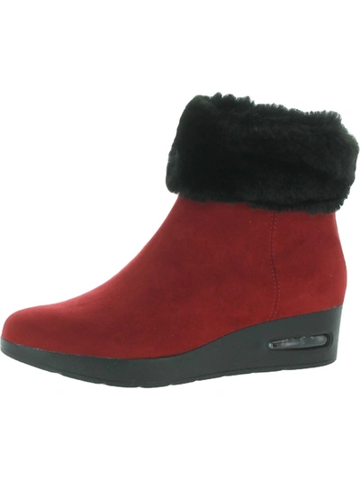 Shop Dkny Abri Womens Faux Suede Faux Fur Booties In Red