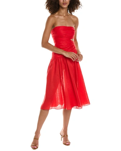 Shop Zimmermann Cutout Linen Midi Dress In Red