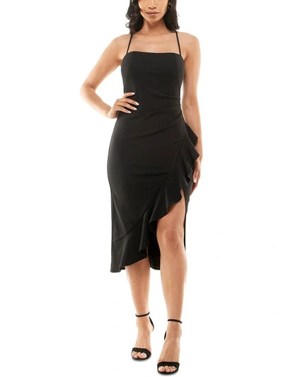 Emerald Sundae Juniors Womens Stretch Ruffled High-low Fit & Flare Dress In Black