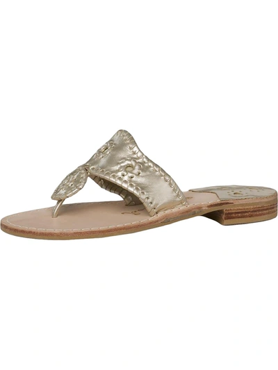 Shop Jack Rogers Jacks Flat Sandal Womens Leather Metallic Slide Sandals In Silver