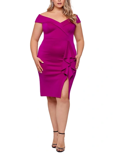 Shop Xscape Plus Womens Satin Mini Sheath Dress In Pink