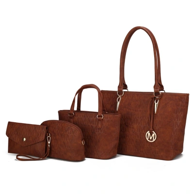 Mkf Collection By Mia K Edelyn Embossed M Signature 4 Pcs Tote Set In Brown