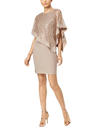 Shop R & M Richards Petites Womens Sequined Lace Cocktail And Party Dress In Beige