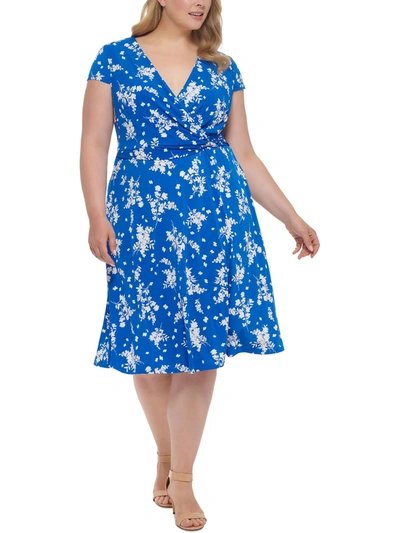 Shop Jessica Howard Plus Womens Scuba Midi Shift Dress In Blue