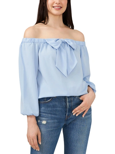Shop Riley & Rae Maybelle Womens Off The Shoulder Bow Blouse In Blue