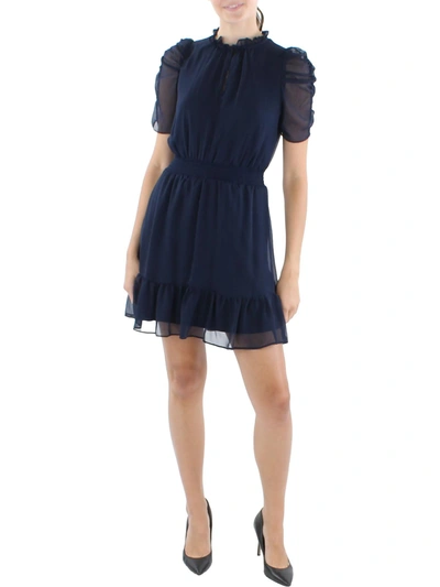 Shop Msk Petites Womens Ruffled Smocked Mini Dress In Blue