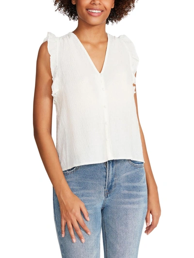 Shop Steve Madden Loretta Womens Smocked Flutter Sleeves Button-down Top In White