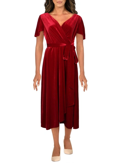 Shop Dkny Womens Faux Wrap Calf Midi Dress In Red