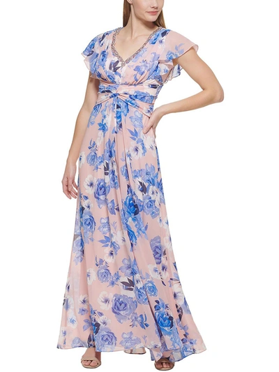 Shop Eliza J Petites Womens Rhinestone Maxi Evening Dress In Pink