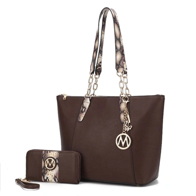 Mkf Collection By Mia K Ximena Vegan Leather Women's Tote Bag With Matching Wristlet Wallet- 2 Pieces In Brown