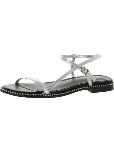 Shop Bar Iii Pami Womens Faux Leather Embellished Slingback Sandals In Silver
