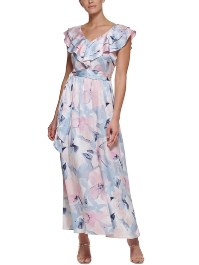 Shop Dkny Womens Ruffled Collar Long Maxi Dress In Multi